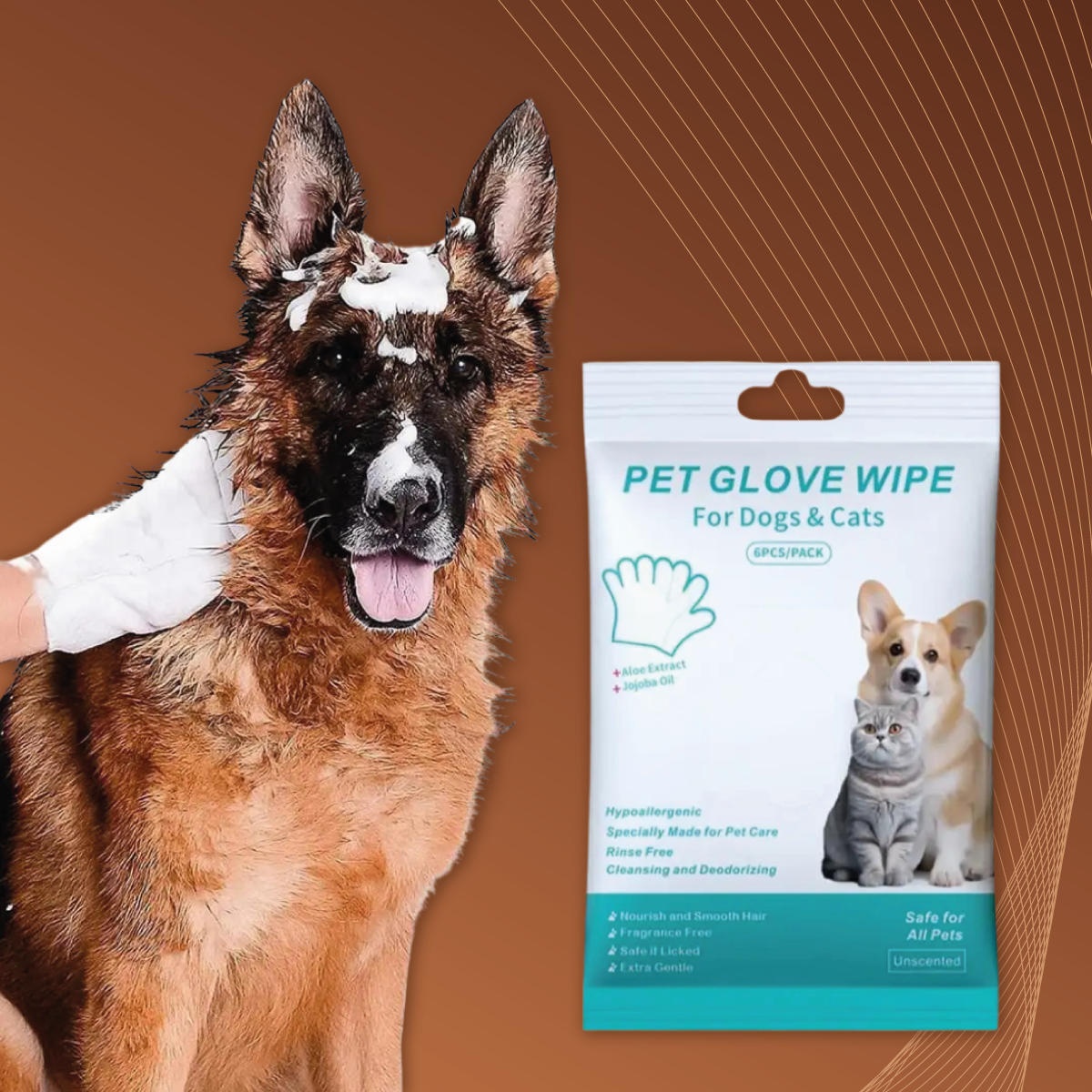 Guanti saponati per cani - Lavaggio Ipoallergenico senza Risciacquo