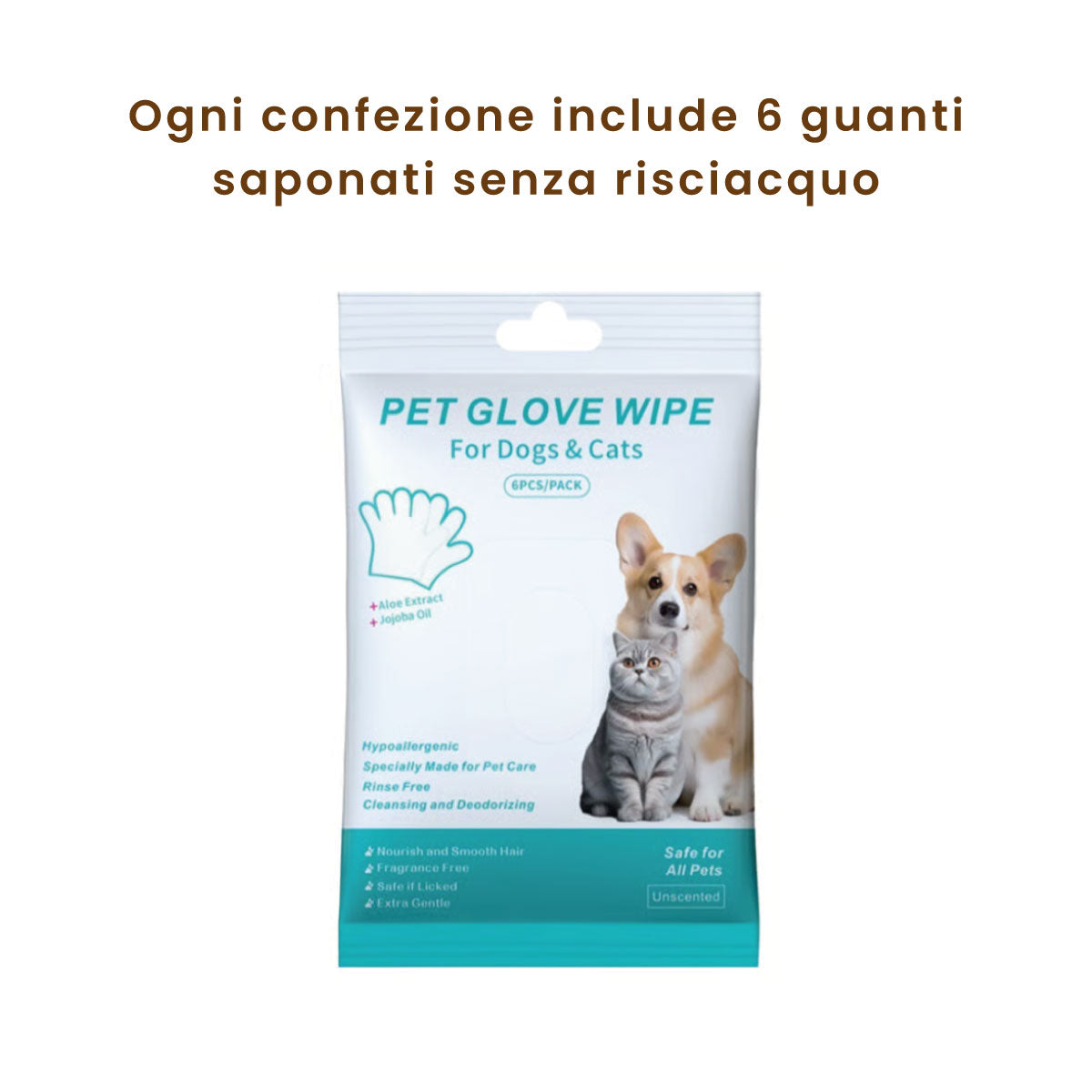 Guanti saponati per cani - Lavaggio Ipoallergenico senza Risciacquo